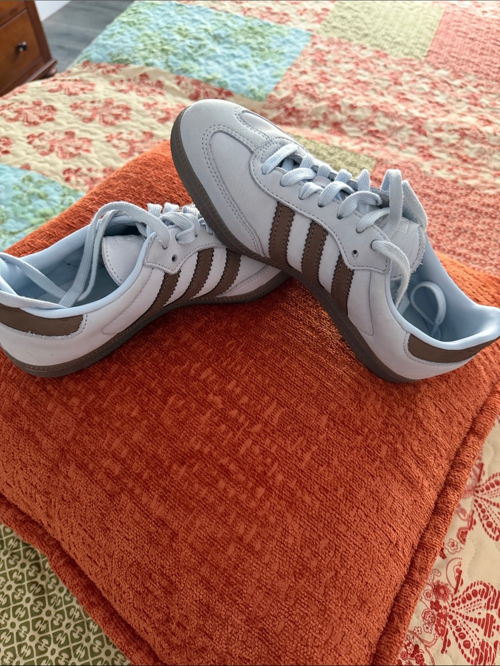 adidas Light Blue and Brown Retro Low-Top Sneakers